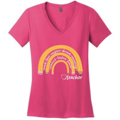 Teach Love Inspire Dream Encourage Teacher Love Women's V-Neck T-Shirt