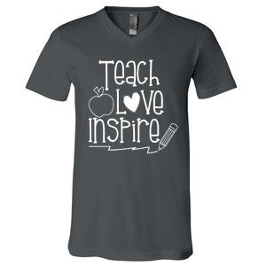 Teach Love Inspire Cute Gift For Teacher V-Neck T-Shirt