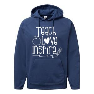 Teach Love Inspire Cute Gift For Teacher Performance Fleece Hoodie