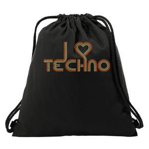 Techno Lover I Love Techno Retro Drawstring Bag