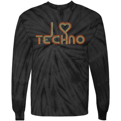 Techno Lover I Love Techno Retro Tie-Dye Long Sleeve Shirt