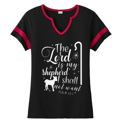 The Lord Is My Shepherd I Shall Not Want Retro Bibe Verse Ladies Halftime Notch Neck Tee