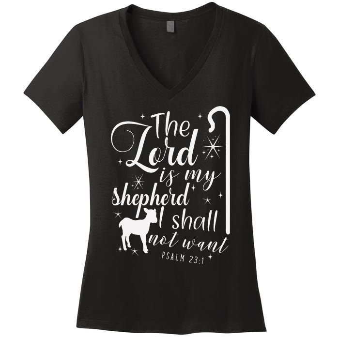 The Lord Is My Shepherd I Shall Not Want Retro Bibe Verse Women's V-Neck T-Shirt