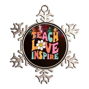 Teach Love Inspire Retro Funny Back To School Teachers Girls Metallic Star Ornament