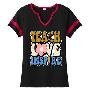 Teach Love Inspire Retro Gift For Teacher Ladies Halftime Notch Neck Tee