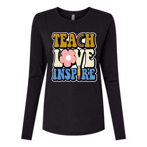 Teach Love Inspire Retro Gift For Teacher Womens Cotton Relaxed Long Sleeve T-Shirt