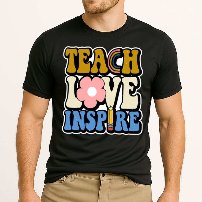 Teach Love Inspire Retro Gift For Teacher Cooling Performance Crew T-Shirt