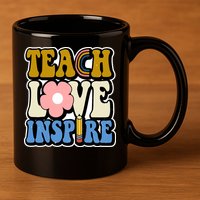 Teach Love Inspire Retro Gift For Teacher 11oz C Handle Ceramic Mug