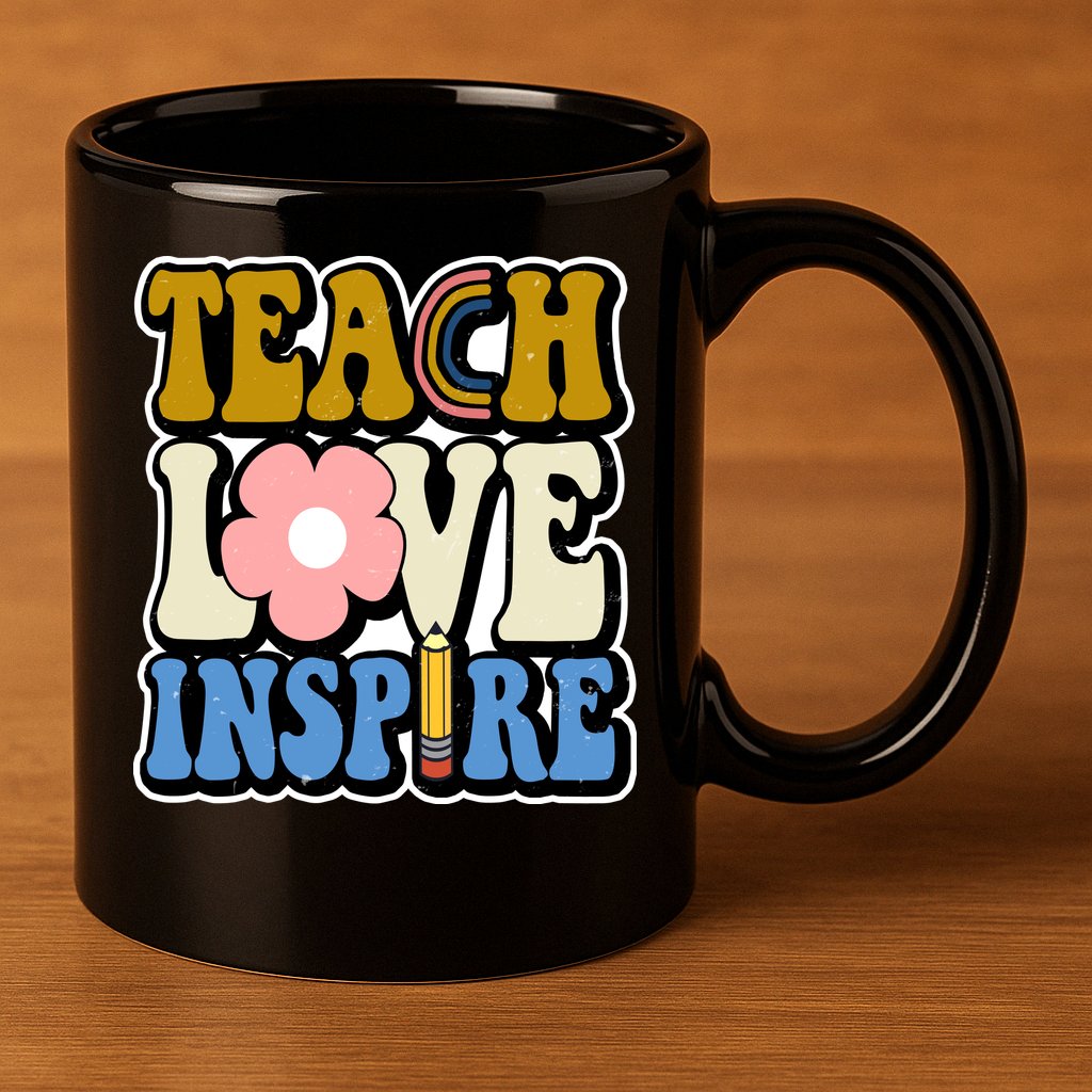 Teach Love Inspire Retro Gift For Teacher 11oz C Handle Ceramic Mug