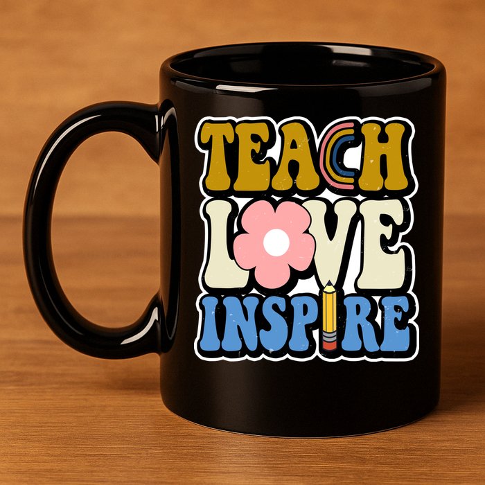 Teach Love Inspire Retro Gift For Teacher 11oz C Handle Ceramic Mug