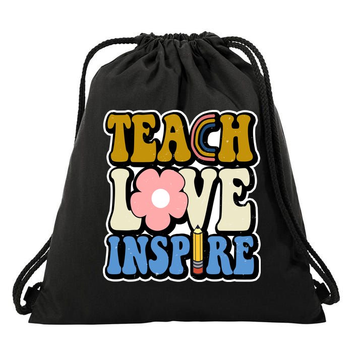 Teach Love Inspire Retro Gift For Teacher Drawstring Bag