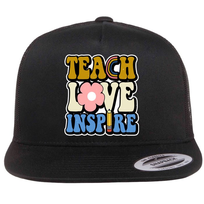 Teach Love Inspire Retro Gift For Teacher Flatbill Hat