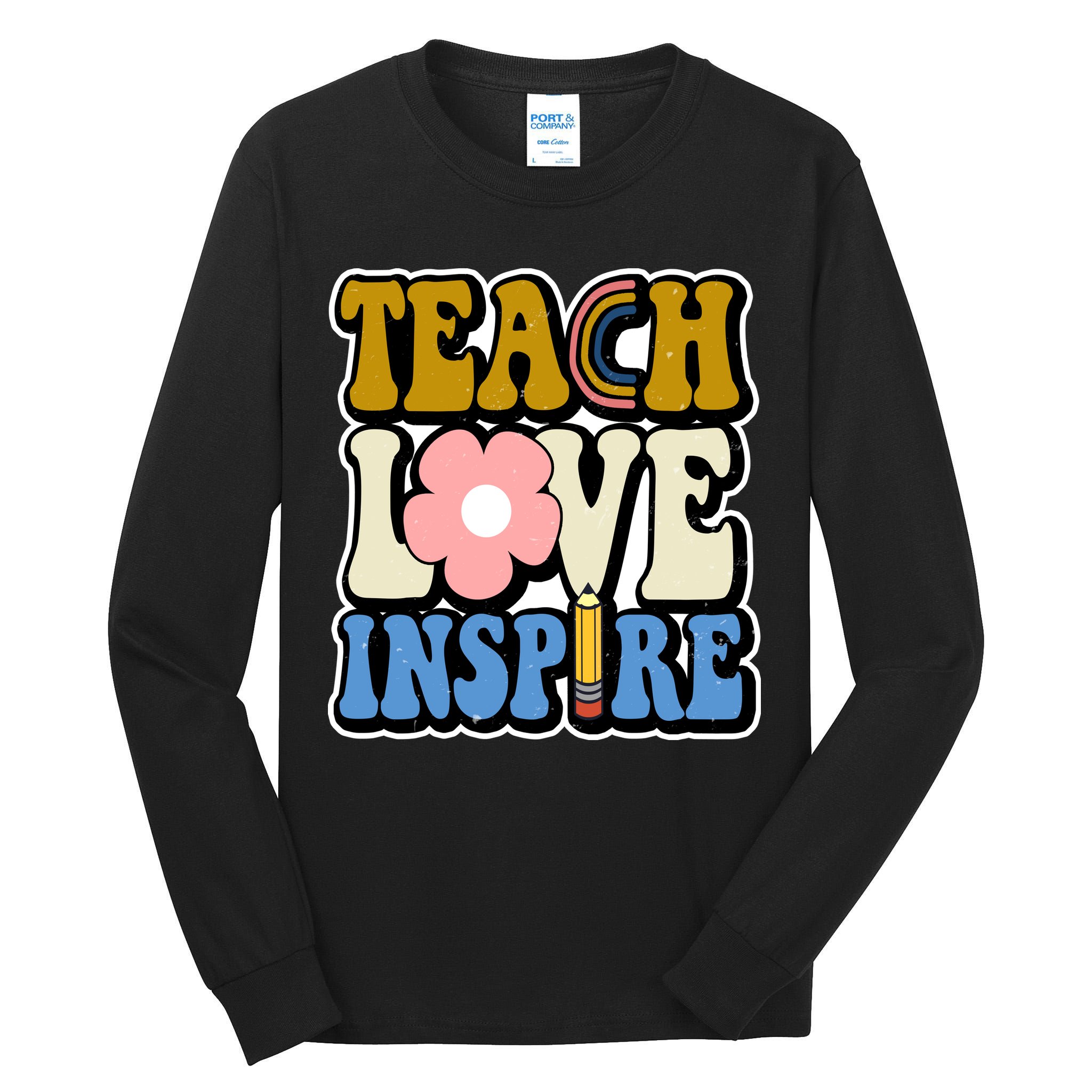 Teach Love Inspire Retro Gift For Teacher Tall Long Sleeve T-Shirt