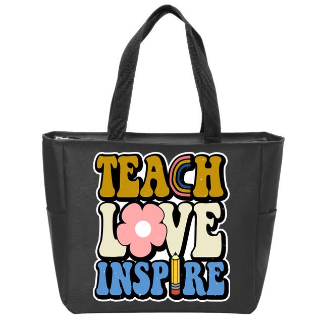 Teach Love Inspire Retro Gift For Teacher Zip Tote Bag