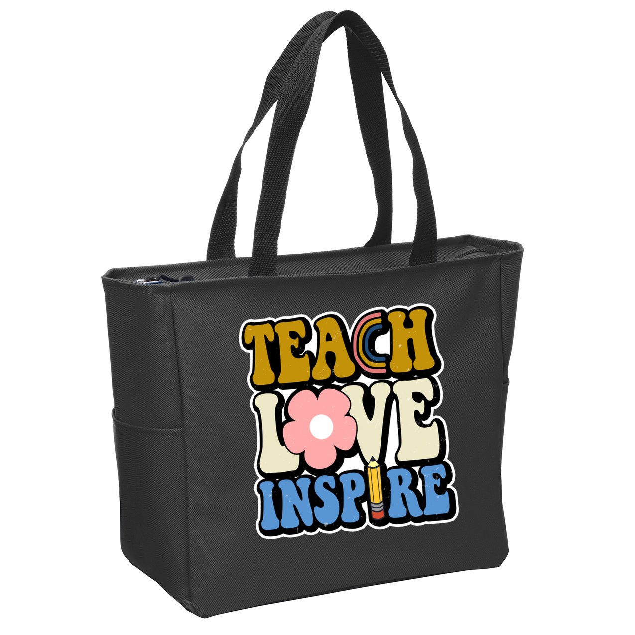 Teach Love Inspire Retro Gift For Teacher Zip Tote Bag
