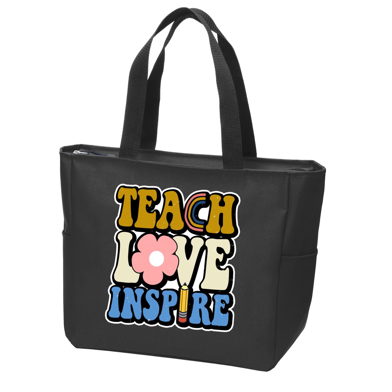 Teach Love Inspire Retro Gift For Teacher Zip Tote Bag
