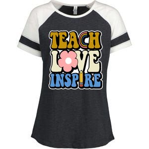 Teach Love Inspire Retro Gift For Teacher Enza Ladies Jersey Colorblock Tee