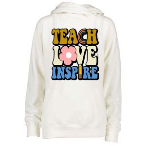 Teach Love Inspire Retro Gift For Teacher Womens Funnel Neck Pullover Hood