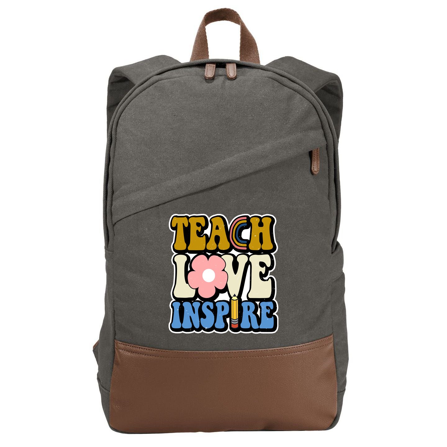 Teach Love Inspire Retro Gift For Teacher Cotton Canvas Backpack