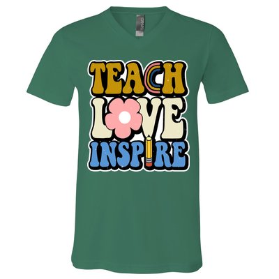 Teach Love Inspire Retro Gift For Teacher V-Neck T-Shirt