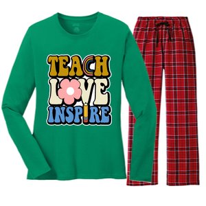 Teach Love Inspire Retro Gift For Teacher Women's Long Sleeve Flannel Pajama Set 