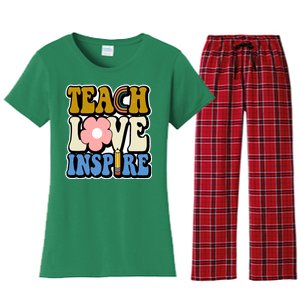 Teach Love Inspire Retro Gift For Teacher Women's Flannel Pajama Set