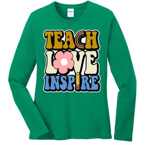 Teach Love Inspire Retro Gift For Teacher Ladies Long Sleeve Shirt