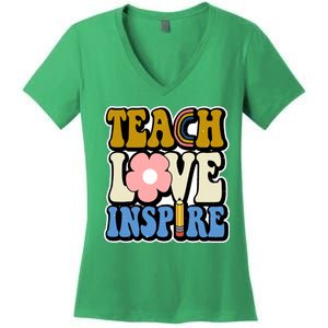 Teach Love Inspire Retro Gift For Teacher Women's V-Neck T-Shirt