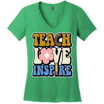 Teach Love Inspire Retro Gift For Teacher Women's V-Neck T-Shirt