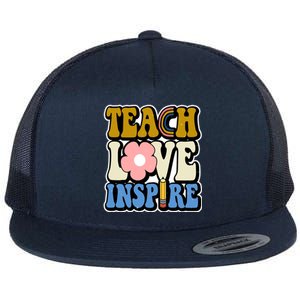 Teach Love Inspire Retro Gift For Teacher Flat Bill Trucker Hat