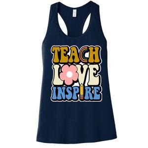 Teach Love Inspire Retro Gift For Teacher Women's Racerback Tank