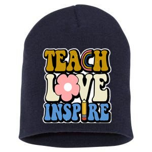 Teach Love Inspire Retro Gift For Teacher Short Acrylic Beanie