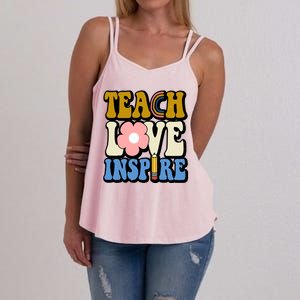 Teach Love Inspire Retro Gift For Teacher Women's Strappy Tank