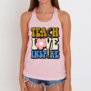 Teach Love Inspire Retro Gift For Teacher Women's Knotted Racerback Tank