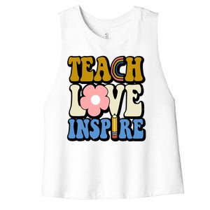 Teach Love Inspire Retro Gift For Teacher Women's Racerback Cropped Tank