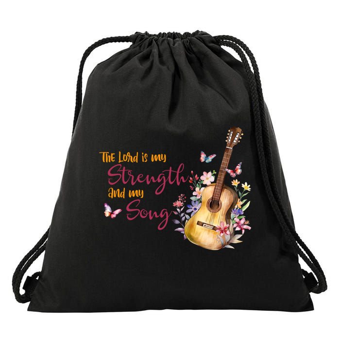 The Lord Is My Strength And My Song Guitar Drawstring Bag