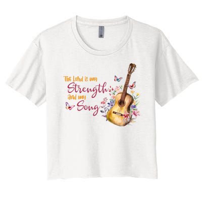 The Lord Is My Strength And My Song Guitar Women's Crop Top Tee