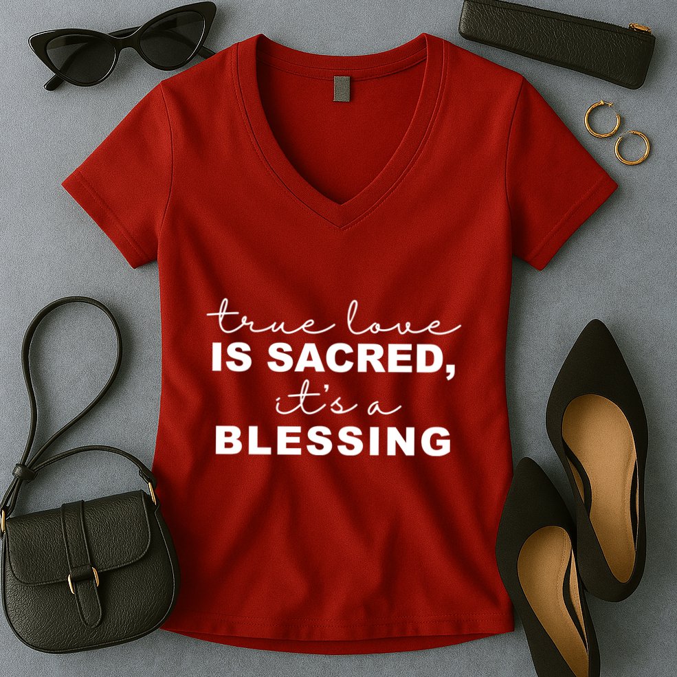 True Love Is Sacred It's A Blessing Women's V-Neck T-Shirt