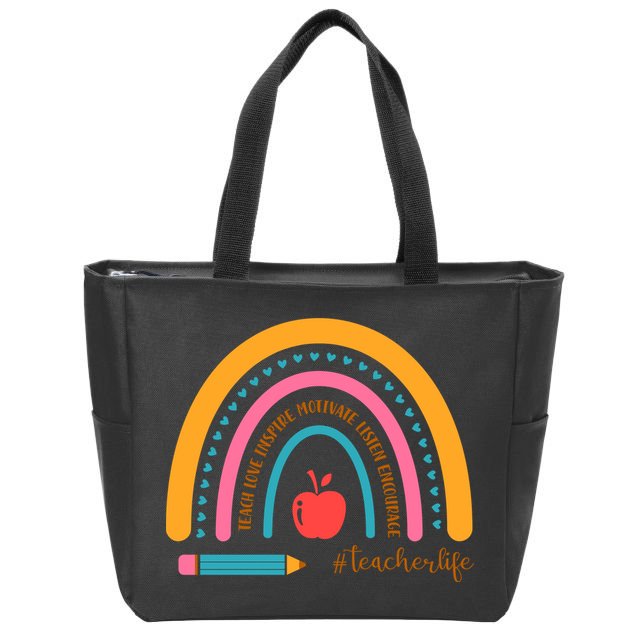 Teacher Life Inspire Rainbow Cute Gift Zip Tote Bag