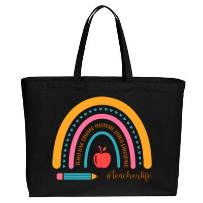 Teacher Life Inspire Rainbow Cute Gift Cotton Canvas Jumbo Tote