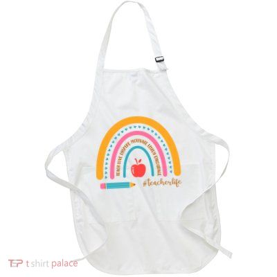 Teacher Life Inspire Rainbow Cute Gift Full-Length Apron With Pockets