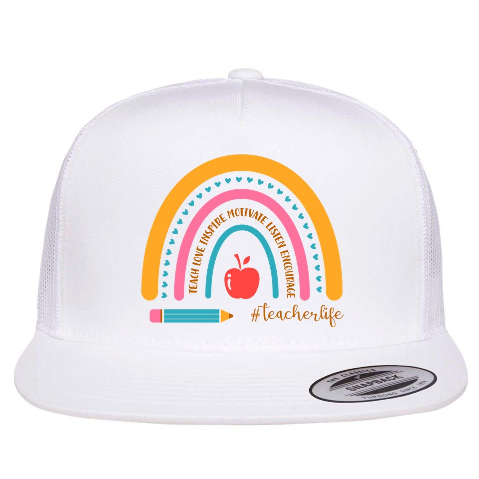 Teacher Life Inspire Rainbow Cute Gift Flat Bill Trucker Hat