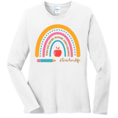 Teacher Life Inspire Rainbow Cute Gift Ladies Long Sleeve Shirt