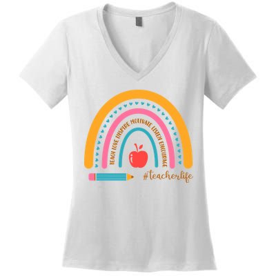 Teacher Life Inspire Rainbow Cute Gift Women's V-Neck T-Shirt