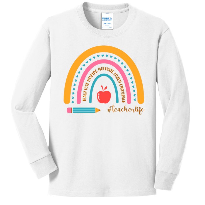 Teacher Life Inspire Rainbow Cute Gift Kids Long Sleeve Shirt