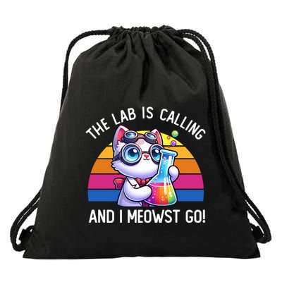 The Lab Is Calling And I Meowst Go Science Cat Chemistry Gift Drawstring Bag