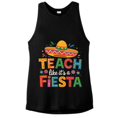Teach Like Its A Fiesta Teachers Sombrero Cinco De Mayo Ladies PosiCharge Tri-Blend Wicking Tank