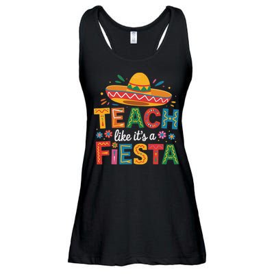 Teach Like Its A Fiesta Teachers Sombrero Cinco De Mayo Ladies Essential Flowy Tank