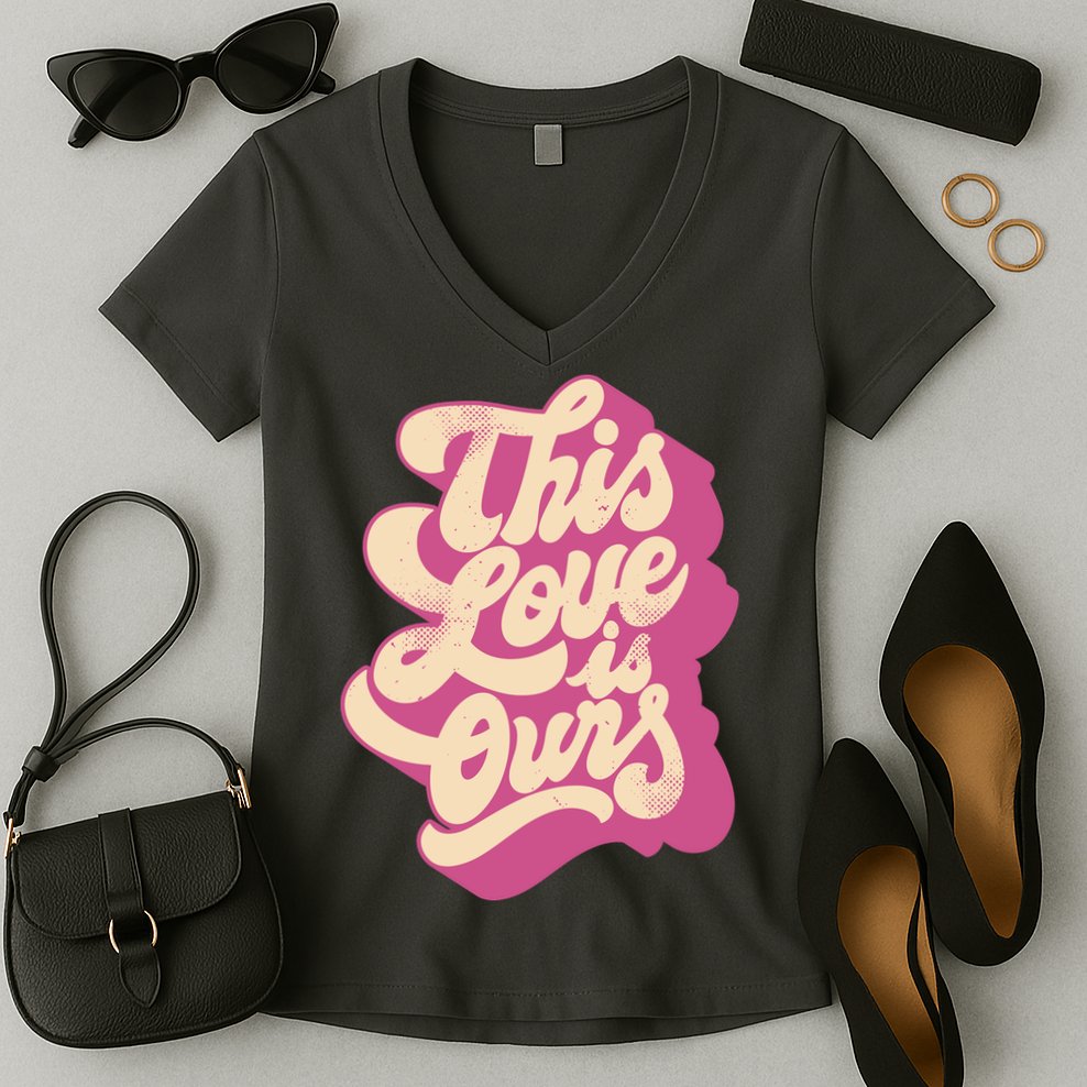 This Love Is Ours Cute Retro Valentines Day Gift Women's V-Neck T-Shirt