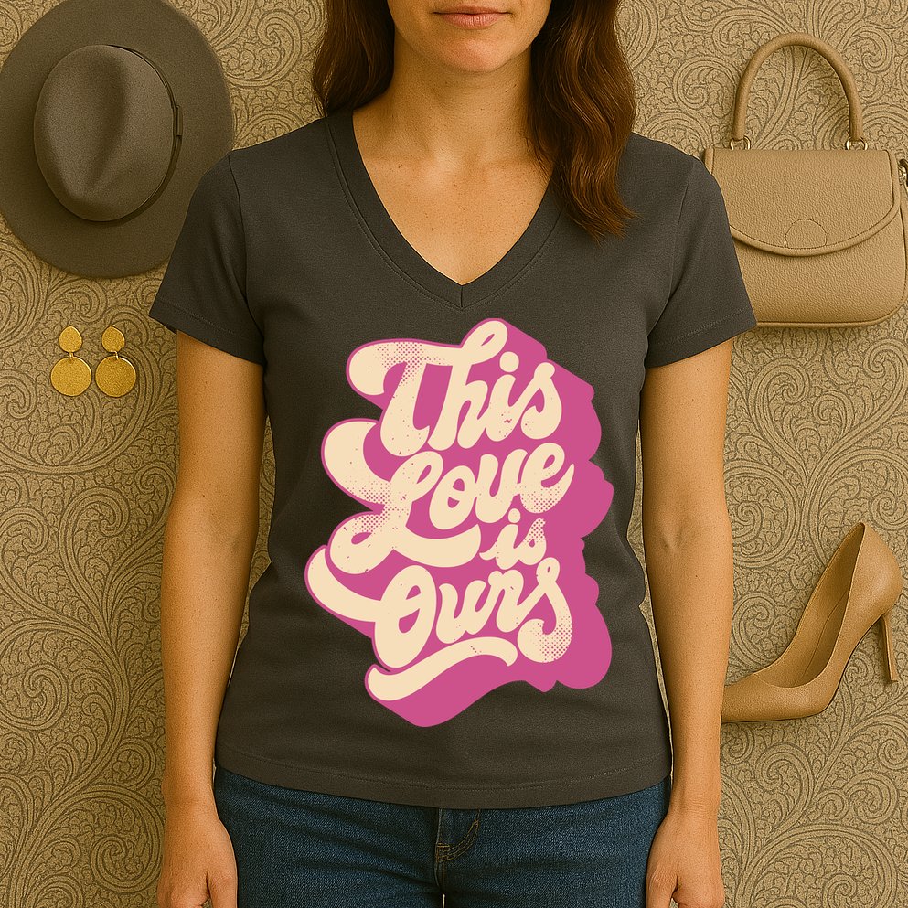 This Love Is Ours Cute Retro Valentines Day Gift Women's V-Neck T-Shirt